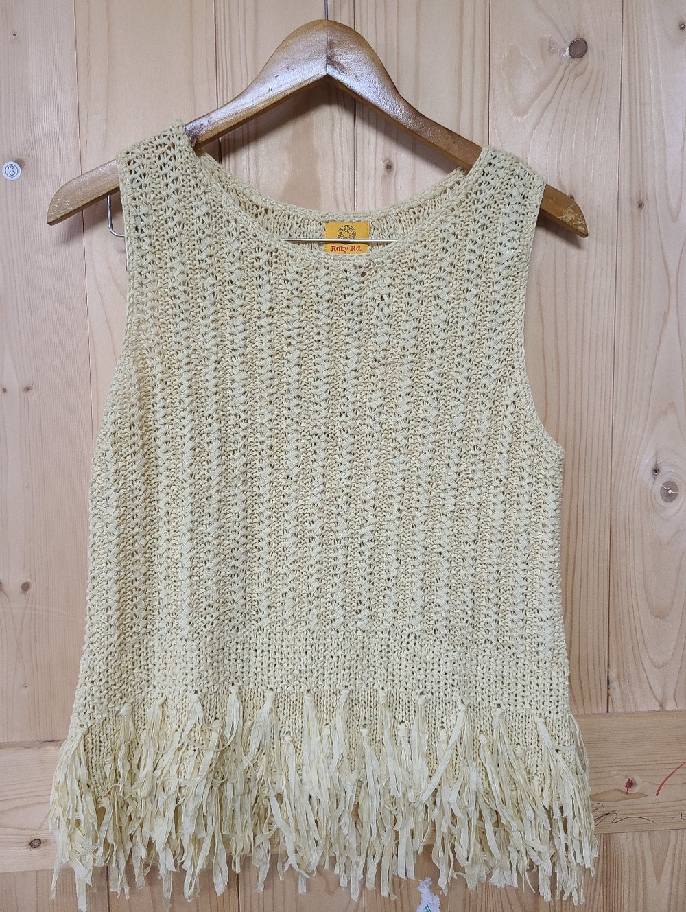 Ruby Rd. Pale Yellow Crochet Fringe Tank